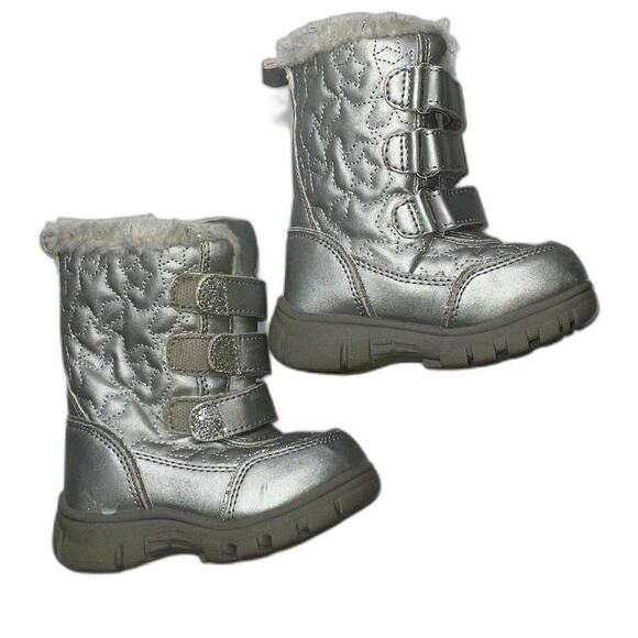 Girls Silver Starry Snow Boots Sz 6 - Picture 1 of 7